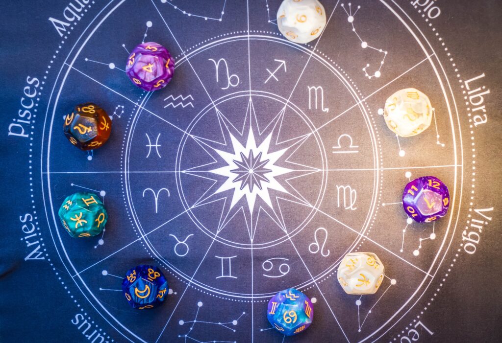 Zodiac horoscope with divination dice